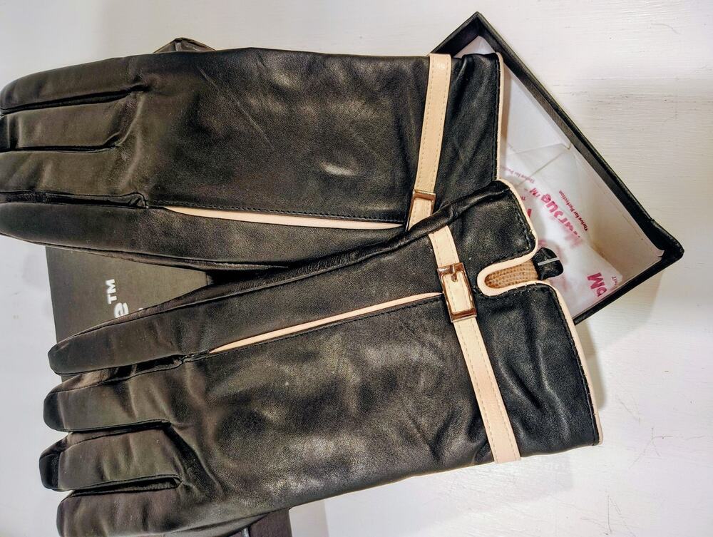Marsue Touchscreen Leather Gloves, Cashmere Lining, Size Large, NIB